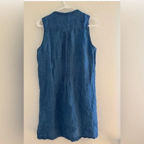 Faherty women’s linen Isha Basketweave Sleeveless Indigo Button-Front Dress Sz M - Picture 9 of 9